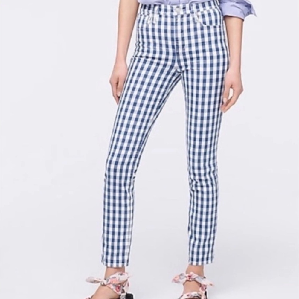 J.Crew women's high-rise vintage straight jeans in a blue and white gingham 30”